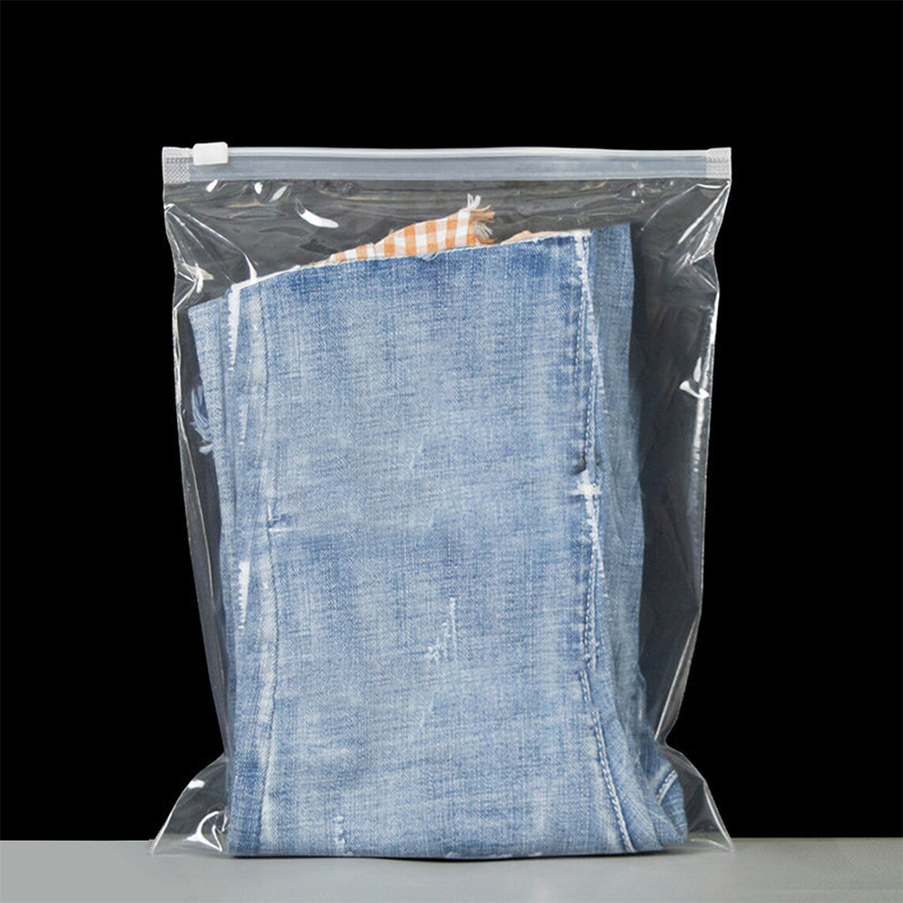 Clear slider zipper plastic bag for jeans apparel packaging, transparent resealable clothing pouch