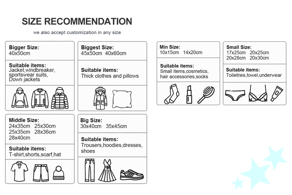 Size For Clothing Packaging