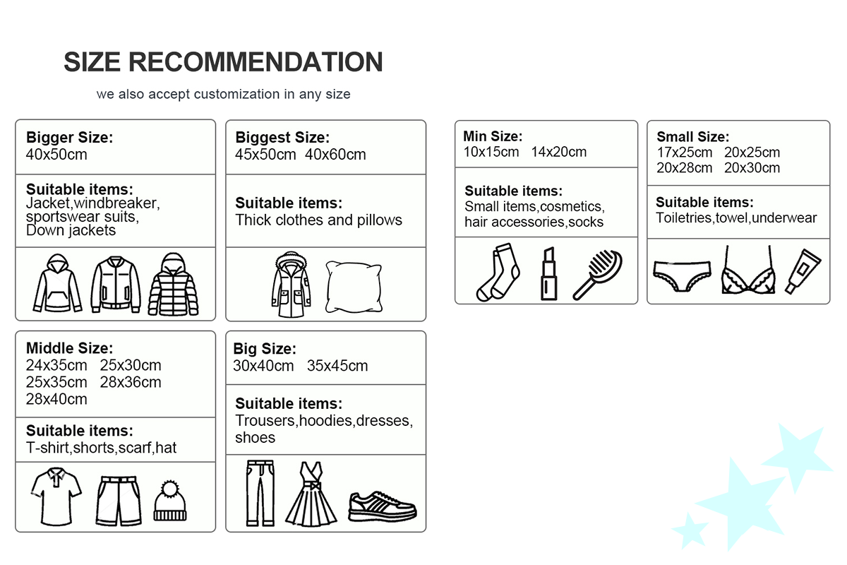 Size For Clothing Packaging
