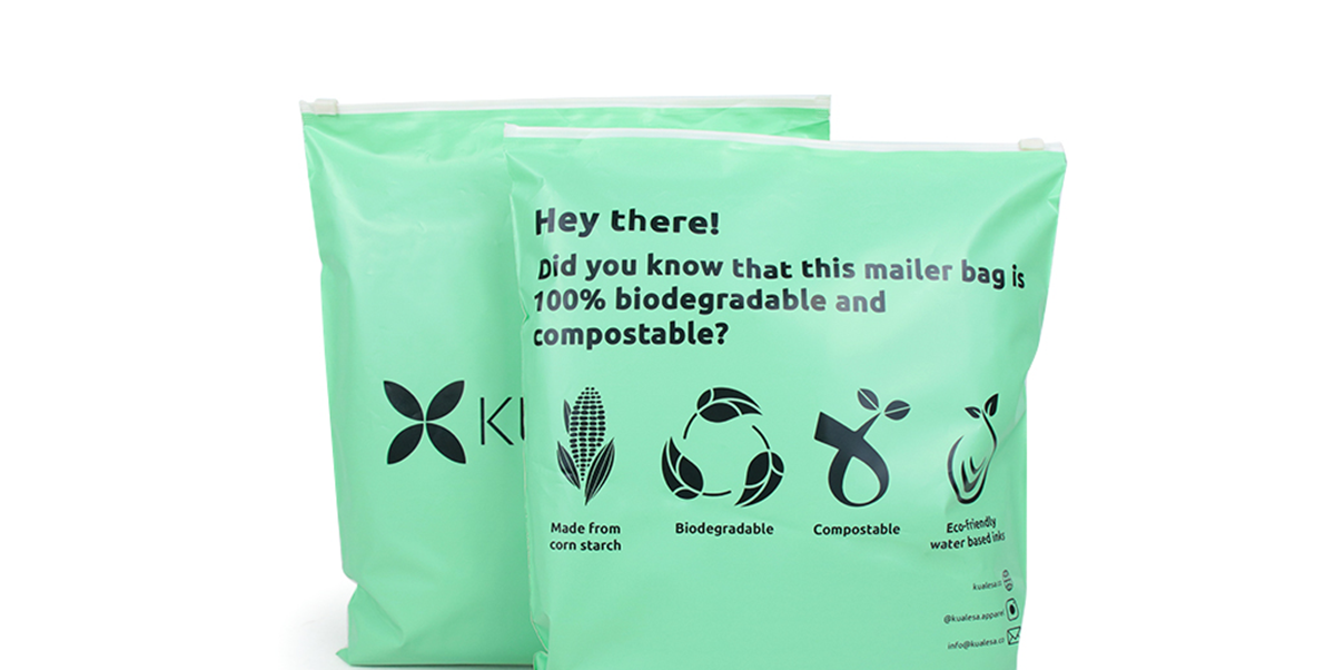 Green compostable mailer bag made from corn starch, eco-friendly biodegradable shipping pouch with custom printing