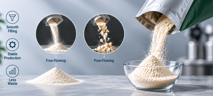 Powder packaging designed for free-flowing and poor-flowing powders to support smooth filling, stable production, and efficient dispensing.