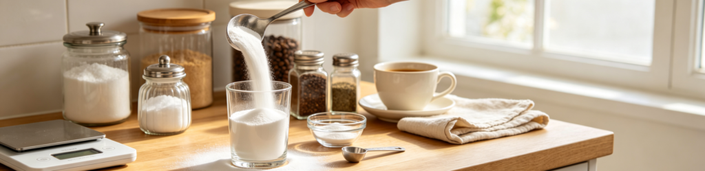 Free-flowing powder: pouring sugar in kitchen