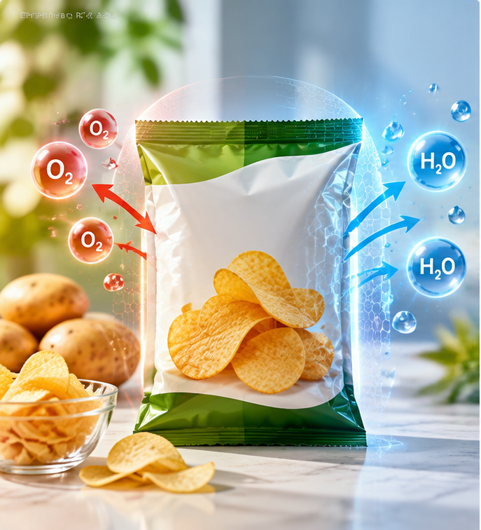 High barrier flexible food packaging pouch illustrating oxygen and moisture protection to maintain product freshness and extend shelf life.