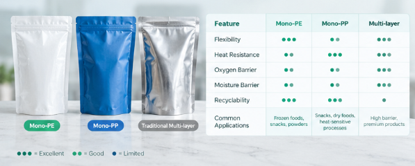 Comparison of mono-PE, mono-PP and traditional multilayer flexible packaging pouches for EU PPWR recyclability assessment