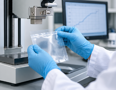 Flexible packaging quality testing and heat seal inspection to evaluate pouch performance and PPWR packaging requirements
