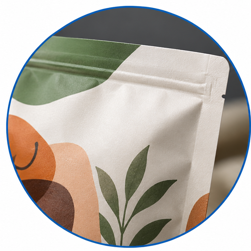Custom printed Mylar pouch with a soft matte finish and minimalist botanical design.