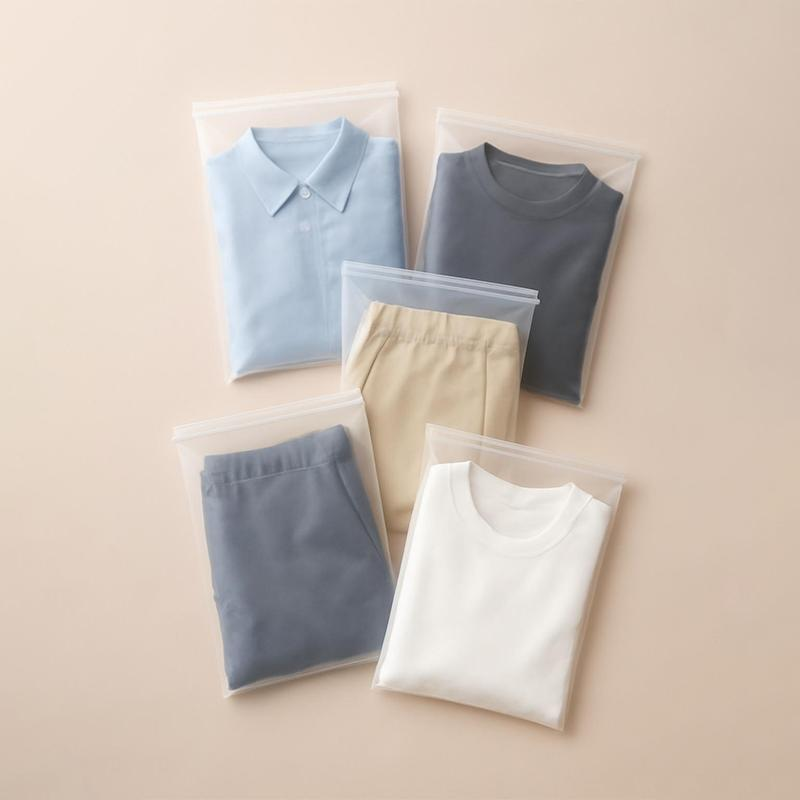 Comparison of right-sized and oversized resealable poly bags used for clothing packaging.